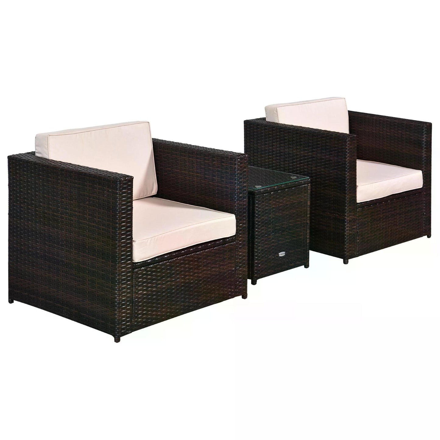 Outsunny Rattan Garden Furniture 2 Seater Sofa Furniture Set W/Cushions, Steel Frame-Brown