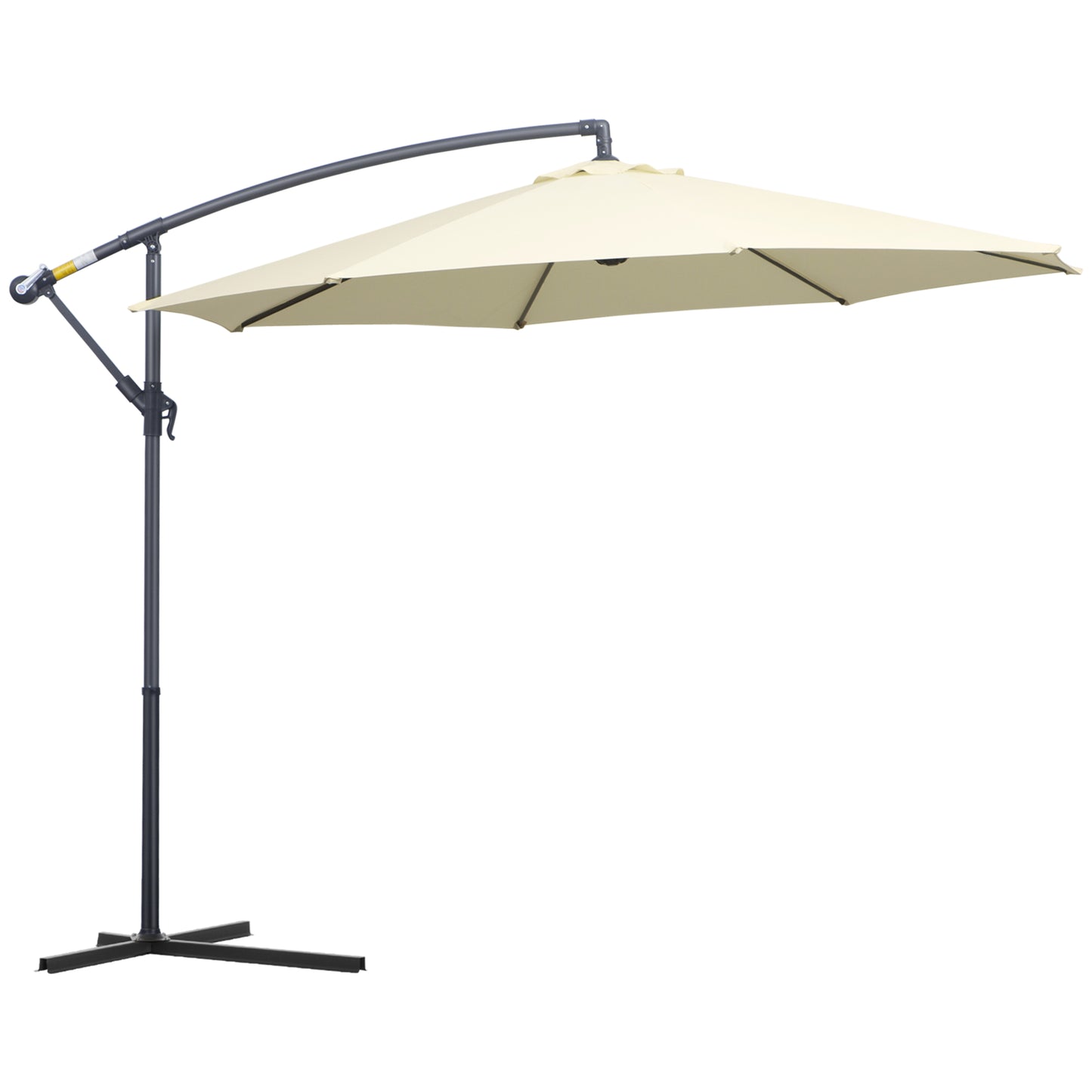 Outsunny 3m Parasol Cantilever Parasol Patio Banana Hanging Umbrella Sun Shade with Crank & Tilt, 8 Ribs and Cross Base, Cream White