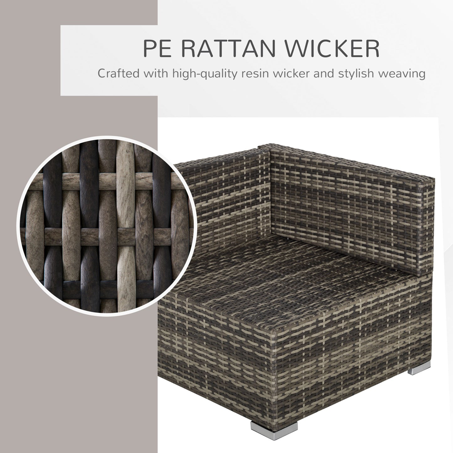 Outsunny Rattan Wicker Corner Sofa, Garden Furniture Single Chair with Cushions, Deep Grey