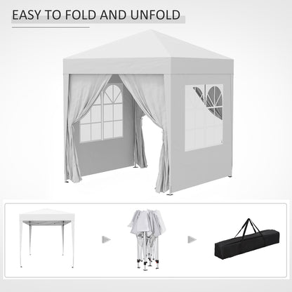 Outsunny 2 x2m Pop Up Gazebo Canopy Party Tent Wedding Awning W/ free Carrying Case White + Removable 2 Walls 2 Windows-White