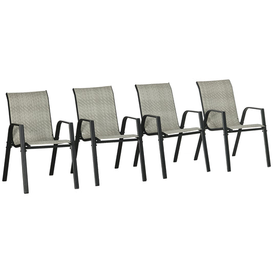 Outsunny Rattan Outdoor Chairs, Stackable Set of 4 with Armrests and Backrest for Patio, Garden, Mixed Grey