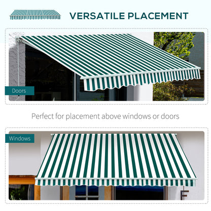 Outsunny Manual Retractable Awning, size (3.5m x2.5m)-Dark Green/White Stripes