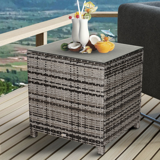 Outsunny Rattan Side Table Garden Furniture Patio Frame Tempered Glass New (Grey)