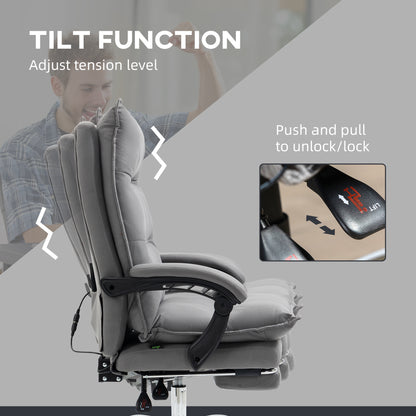 Vinsetto Microfibre Office Chair with Vibration Massage, Heat, Reclining Back, Footrest, Armrest, Double Padding, Grey