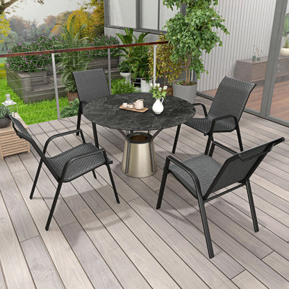 Outsunny Stackable Outdoor Rattan Chairs Set of 4 with Armrests and Backrest, Grey