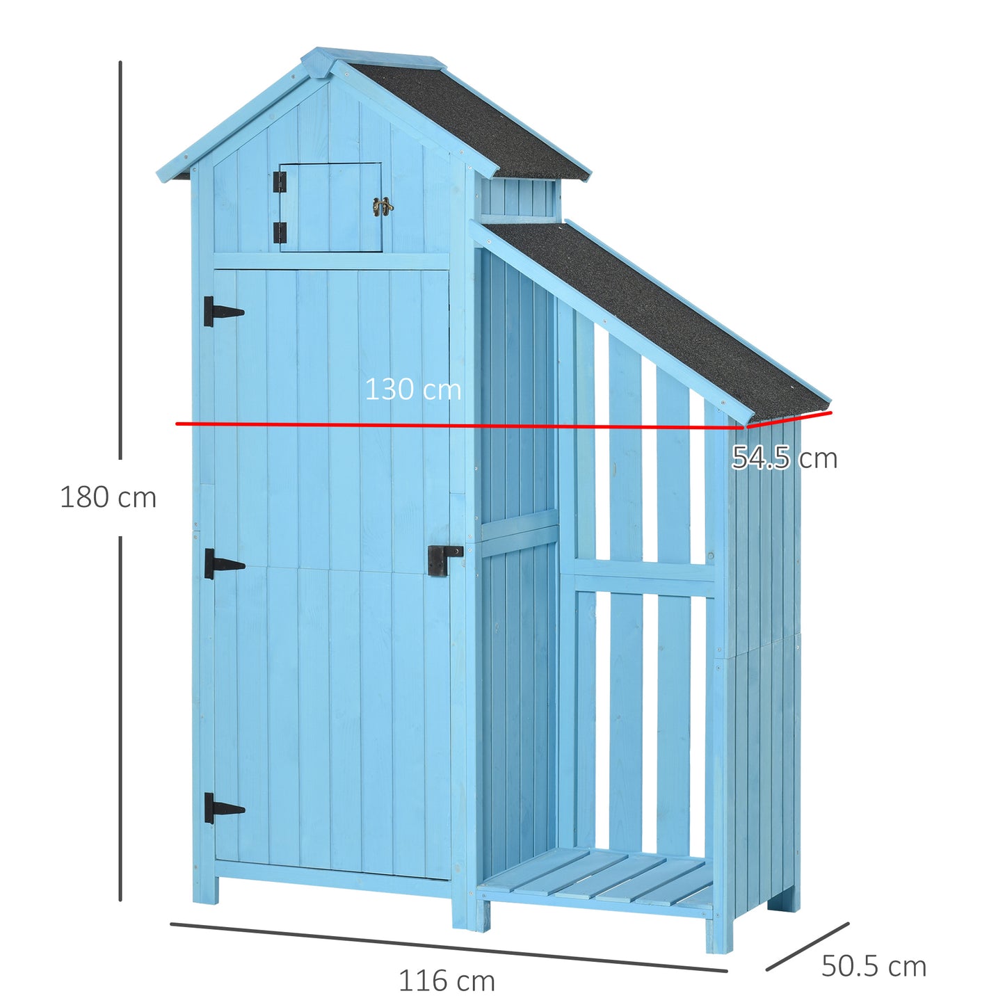 Outsunny Garden Shed Wooden Firewood House Storage Cabinet Waterproof Asphalt Roof Tool Organizer with Lockable Door, 180 x 130 x 55 cm