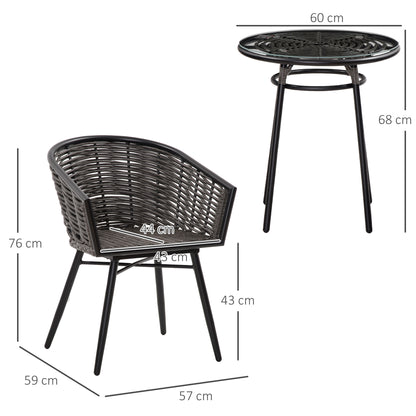 Outsunny 3 Pieces PE Rattan Bristo Set, Round Wicker Patio Table and Chairs, Glass Top Coffee Table with Removable Cover, Grey | Chahine & Milad UK