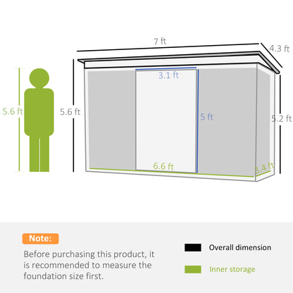 Outsunny Pend Garden Storage Shed w/ Foundation Double Door Ventilation Window Sloped Roof Equipment Tool Storage 213 x 130 x 173 cm