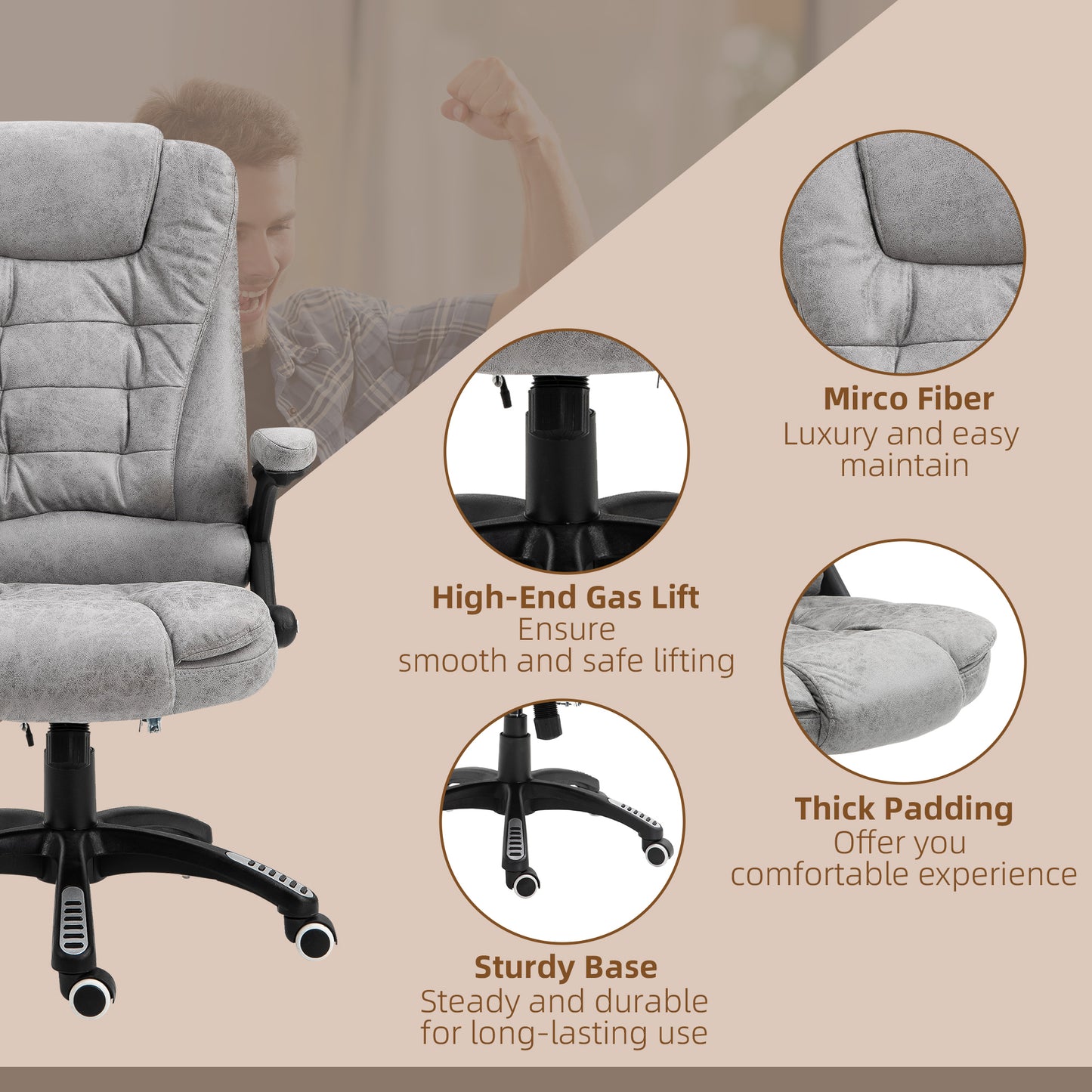 Vinsetto Heated Massage Recliner: 6 Massage Points, Microfiber, 360° Swivel, Slate Grey