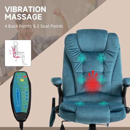 Vinsetto Heated Massage Recliner Chair, Velvet-Feel Fabric Office Chair with Six Massage Points, 360° Swivel Wheels, Blue | Chahine Milad UK