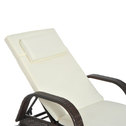 Outsunn Adjustable Rattan Sun Lounger Garden Recliner Bed Reclining Chair w/ Removable Headrest & Thickened Cushion, Brown