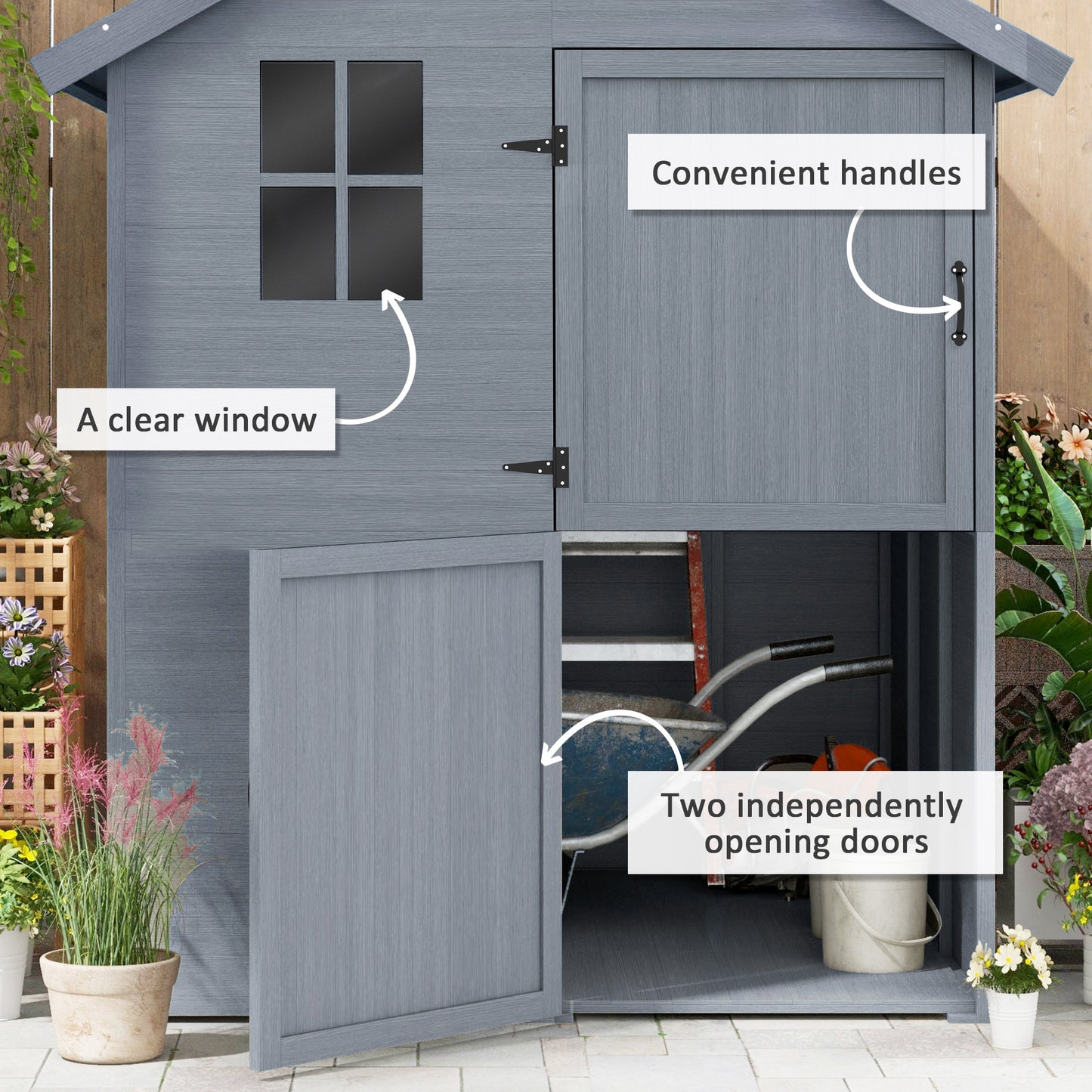 Outsunny 6 x 6.5FT Wooden Shed, Floor Included Garden Storage Shed with Waterproof Apex Roof and Clear Window