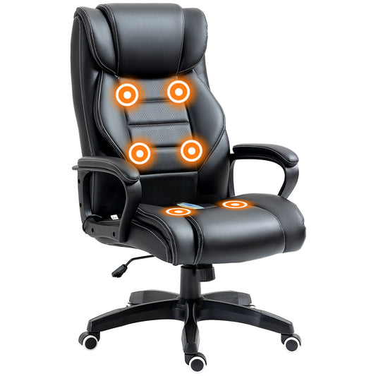 Vinsetto Executive High Back Office Chair with 6-Point Vibration Massage, Extra Padded Swivel, Ergonomic Tilt, Desk Seat, Black