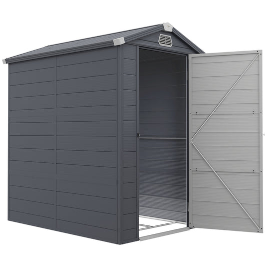 Outsunny 4 x 6ft Garden Shed with Foundation Kit, Polypropylene Outdoor Storage Tool House with Ventilation Slots and Lockable Door, Grey