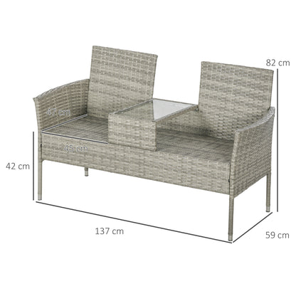 Outsunny Two-Seat Rattan Chair, with Middle Table - Mixed Grey