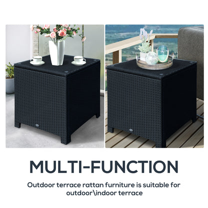 Outsunny Rattan Garden Furniture Side Table Patio Frame Tempered Glass New (Black)