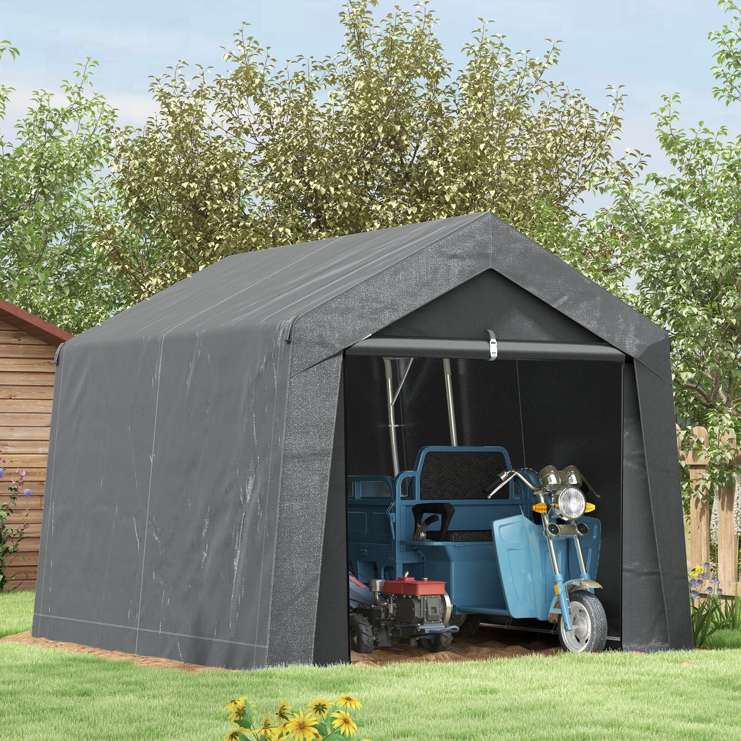 Outsunny 3 x 3(m) Waterproof Portable Shed, Garden Storage Tent with Ventilation Window, for Bike, Motorbike, Garden Tools