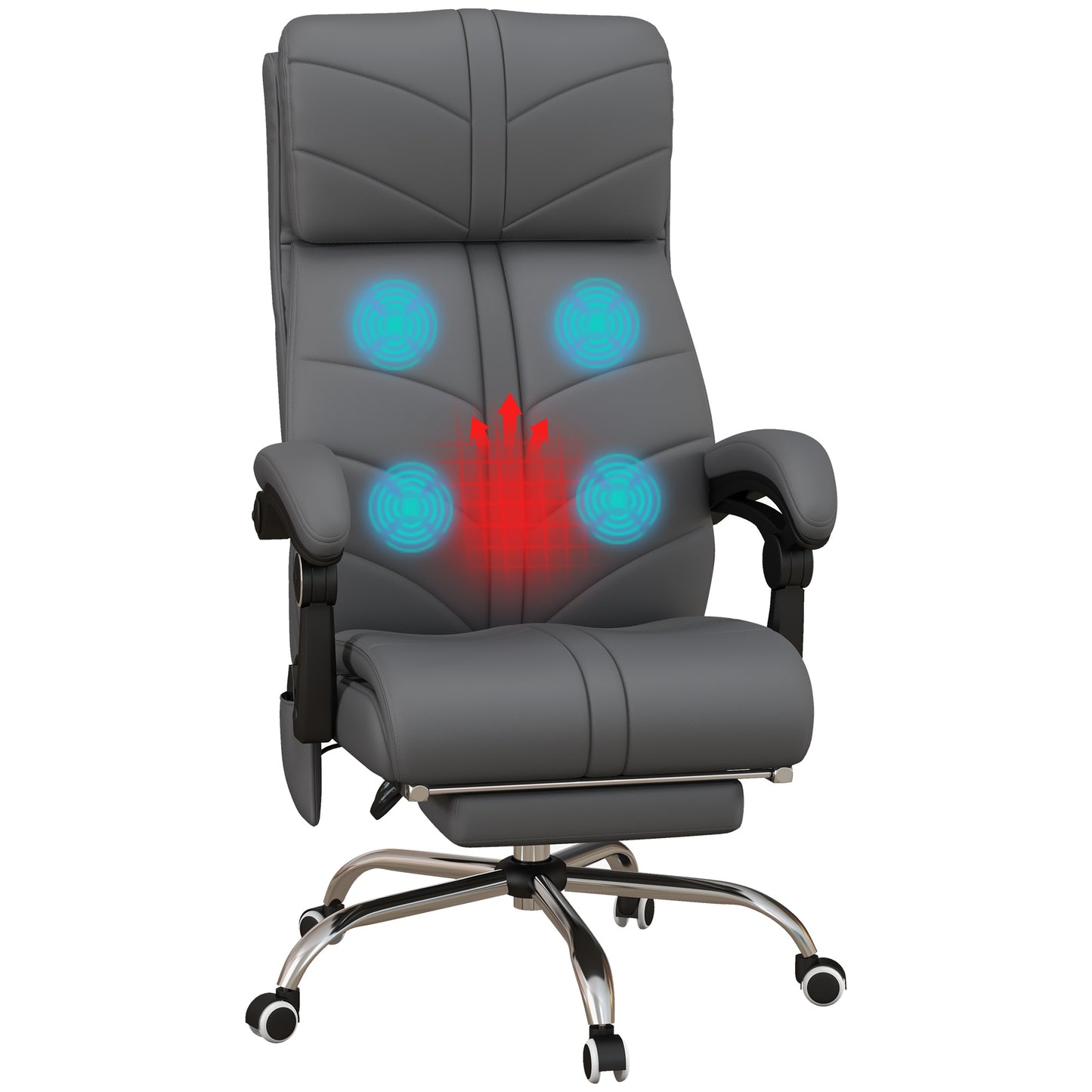 Vinsetto Vibration Massage Office Chair with Heat, PU Leather Computer Chair with Footrest, Armrest, Reclining Back, Grey