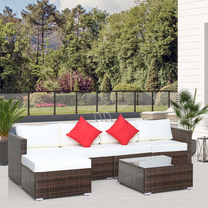 Outsunny 5-Seater Rattan Furniture Set- Brown/Milk White