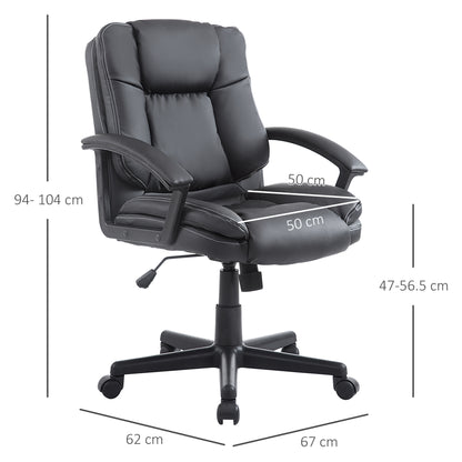 HOMCOM Executive Swivel Office Chair, Mid-Back Faux Leather Desk Chair with Double-Tier Padding, Arms, and Wheels, Black