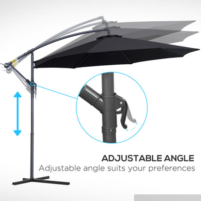 Outsunny 3(m) Garden Cantilever Parasol Patio Banana Hanging Umbrella Sun Shade with Crank & Tilt, 8 Ribs and Cross Base, Black