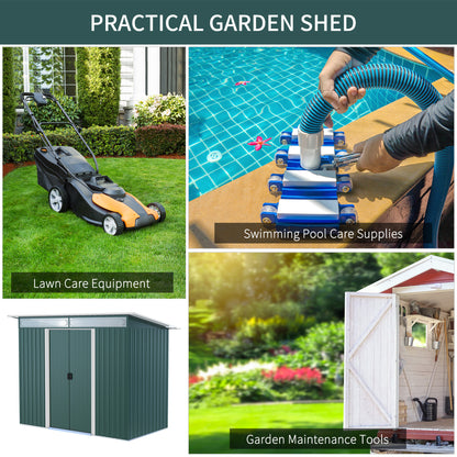 Outsunny Pent Roofed Metal Garden Shed House Hut Gardening Tool Storage w/ Ventilation 260L x 133W x 200Hcm