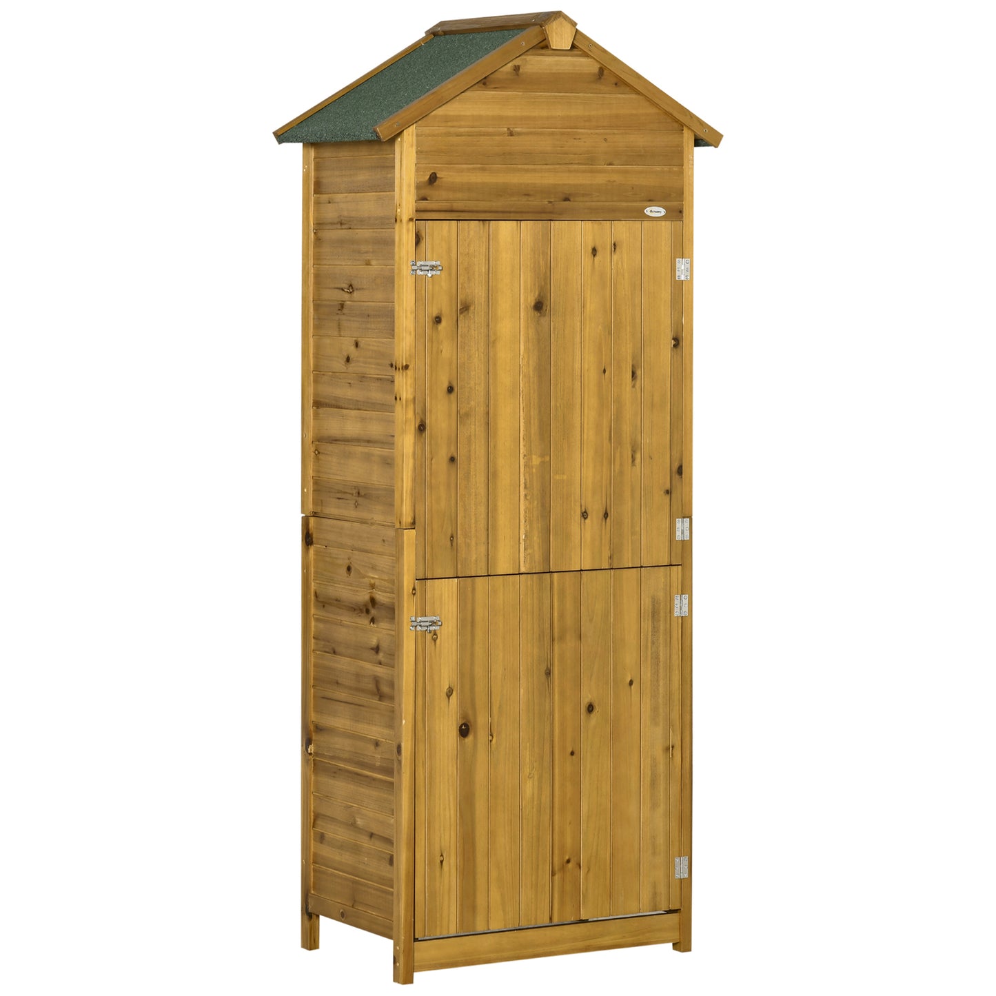 Outsunny Wooden Garden Storage Shed Utility Gardener Cabinet w/ 3 Shelves and 2 Door, 191.5cm x 79cm x 49cm, Natural Wood Effect