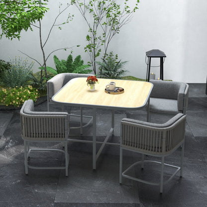 Outsunny 5 Pieces PE Rattan Dining Sets with Cushions, Space-saving Design Rattan Cube Garden Furniture with Stone Composite Board Top, for Indoor & Outdoor, Grey