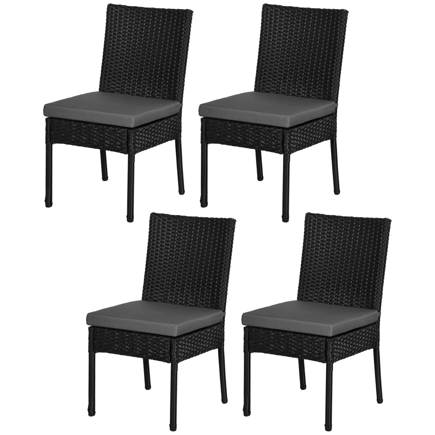 Outsunny Garden Seating: Armless Rattan Quartet, Weather-Resistant, Ebony Elegance