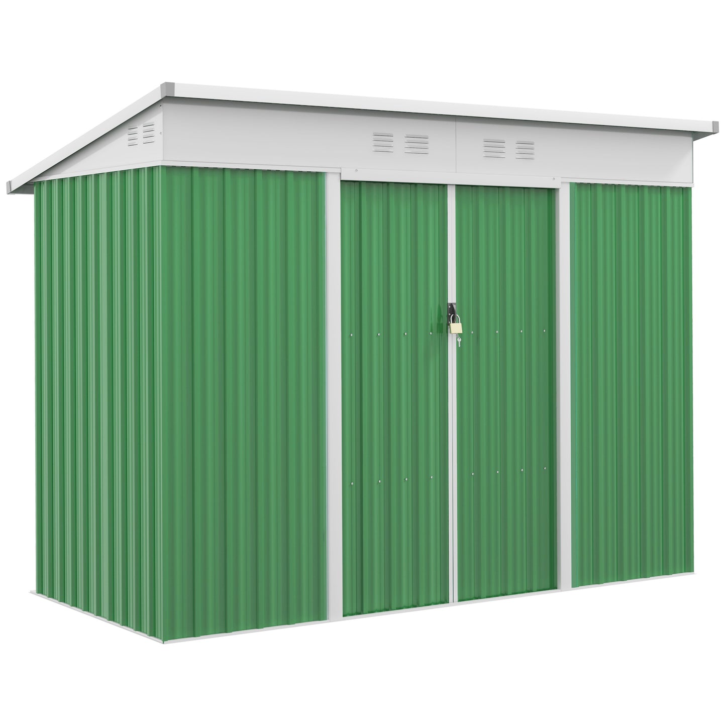 Outsunny 7.6 x 4.3ft Garden Storage Shed w/ Sliding Door Ventilation Window Sloped Roof Gardening Tool Storage Green