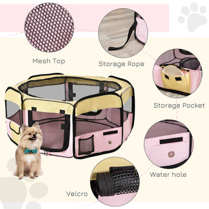 PawHut Fabric Pet Dog Cat Puppy Playpen Rabbit Guinea Pig Play Pen in Pink Small L37 x H37cm x D90cm