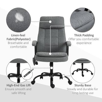 Vinsetto Office Chair w/ 2-Point Massage, Linen-Look Fabric, Ergonomic, Adjustable Height, 360° Swivel, 5 Castor Wheels, Rocking Function