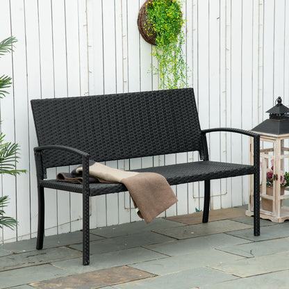 Outsunny Rattan Chair 2-Seater Loveseat-Black