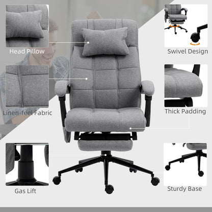 Vinsetto Massage and Heat Office Chair, Fabric, with Head Pillow, Footrest, Reclining Back, Grey