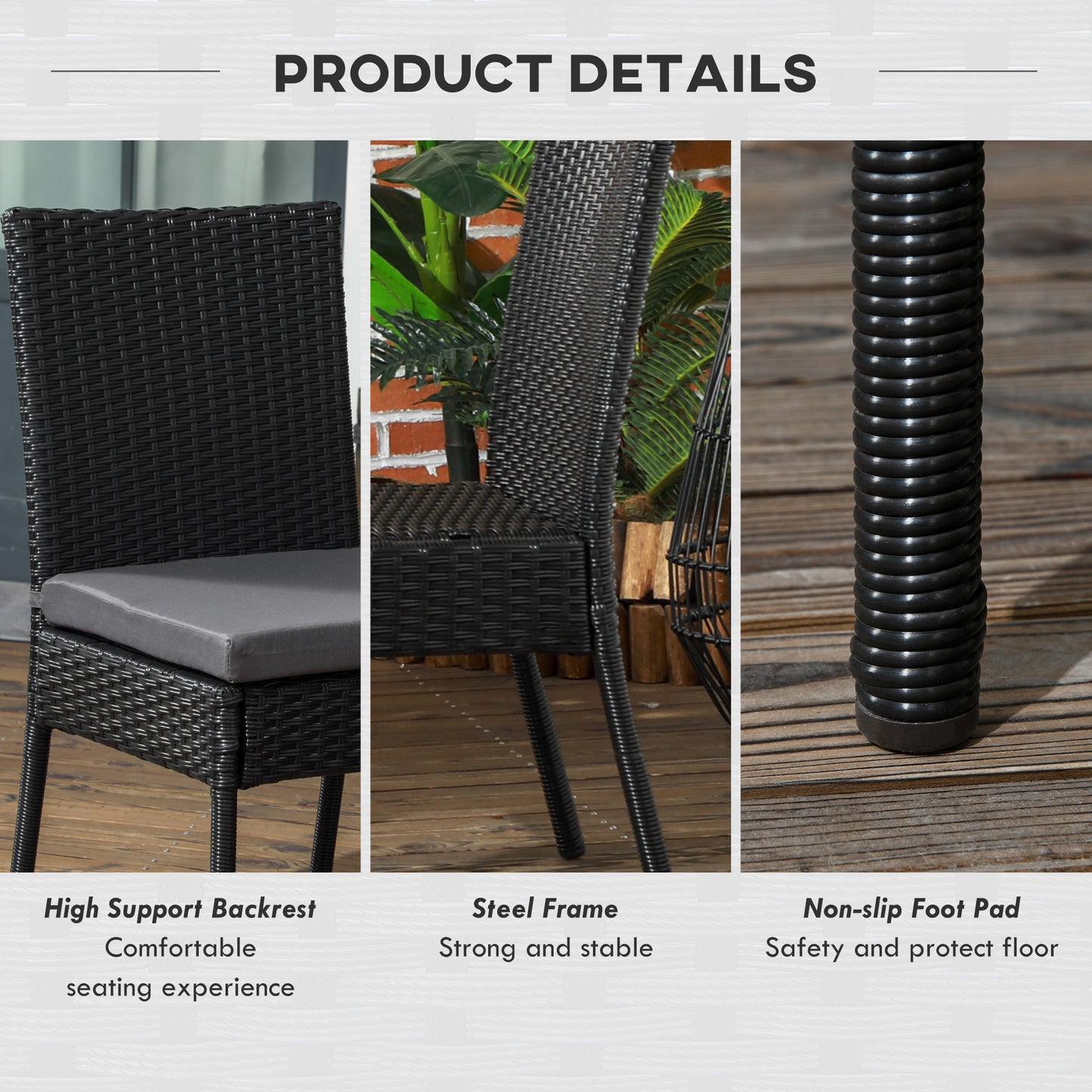 Outsunny Garden Seating: Armless Rattan Quartet, Weather-Resistant, Ebony Elegance