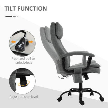 Vinsetto Office Chair w/ 2-Point Massage, Linen-Look Fabric, Ergonomic, Adjustable Height, 360° Swivel, 5 Castor Wheels, Rocking Function