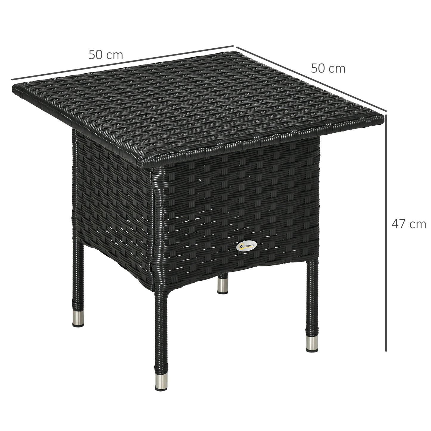 Outsunny Rattan Side Table, Weather-Resistant Outdoor Coffee Table with Durable Plastic Board, Full Woven Top for Garden, Balcony, Black