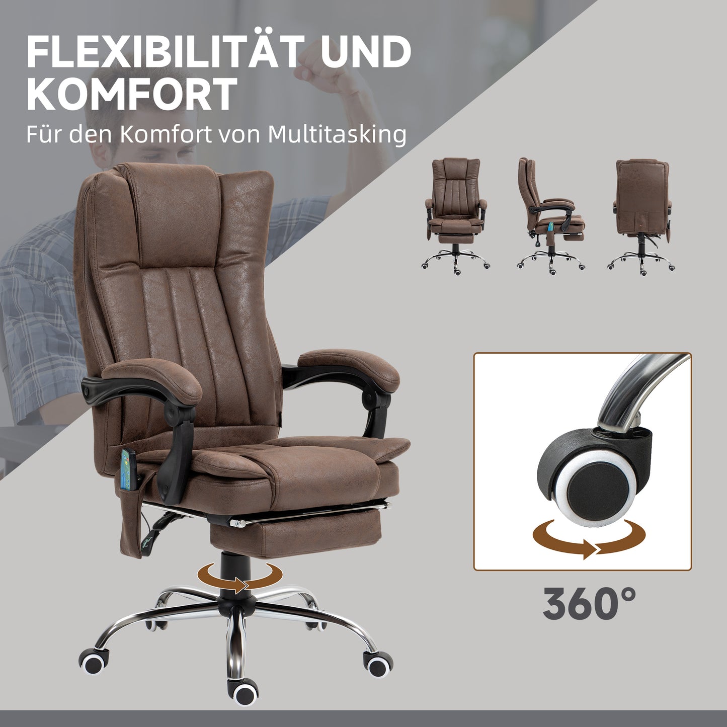 Vinsetto Vibrating Massage Office Chair with Heat, Desk Chair with Height Adjustable and Footrest, Dark Brown