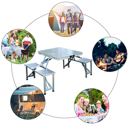 Outsunny Portable Folding Camping Picnic Table and Chairs Stools Set Party Field Kitchen Outdoor Garden BBQ Aluminum