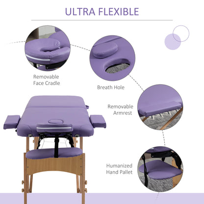 HOMCOM Massage Table Bed Couch Beauty Bed 2 Section Therapy Bed Lightweight Portable Folding Spa Bed Purple