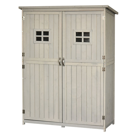 Outsunny Wooden Garden Shed Tool Storage Outsunny Wooden Garden Shed w/ Two Windows, Tool Storage Cabinet, 127.5L x 50W x 164H cm, Grey