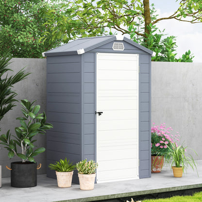 Outsunny 4 x 3ft Garden Shed with Foundation Kit, Polypropylene Outdoor Storage Tool House with Ventilation Slots and Lockable Door, Grey | Chahine & Milad UK