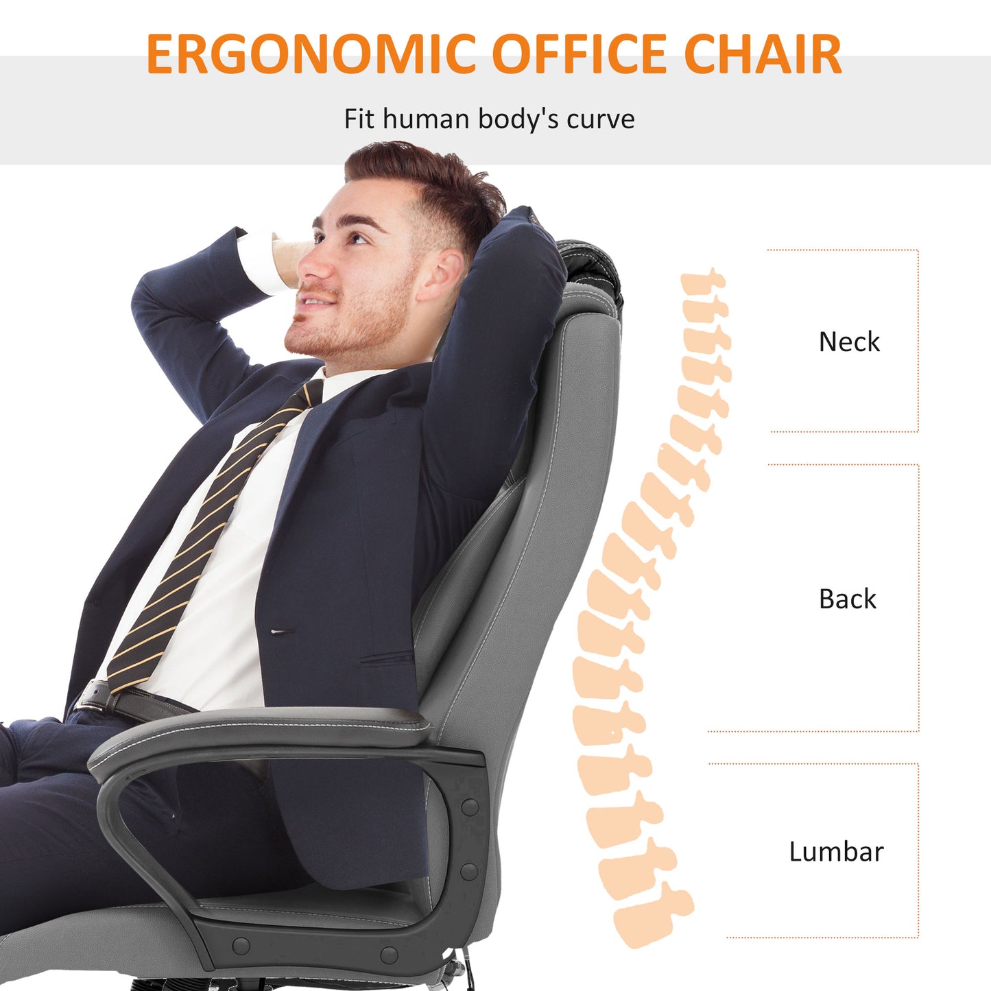 Vinsetto Executive Office Chair with 6-Point Massage, High Back Swivel Seat with Extra Padding, Ergonomic Tilt, Grey