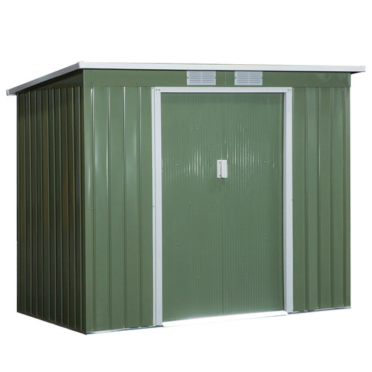 Outsunny Pend Garden Storage Shed w/ Foundation Double Door Ventilation Window Sloped Roof Equipment Tool Storage 213 x 130 x 173 cm