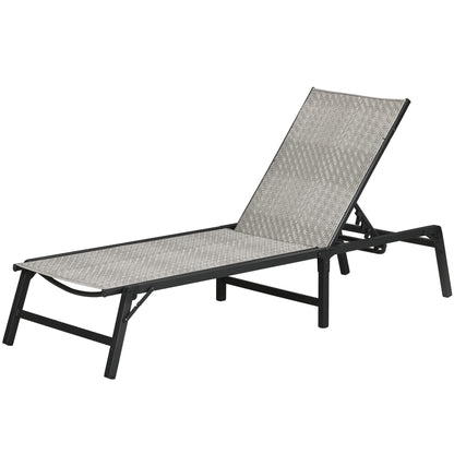 Outsunny Foldable Rattan Sun Lounger Garden Recliner Outdoor Reclining Bed w/ 5-Level Adjustable Backrest, Mixed Grey