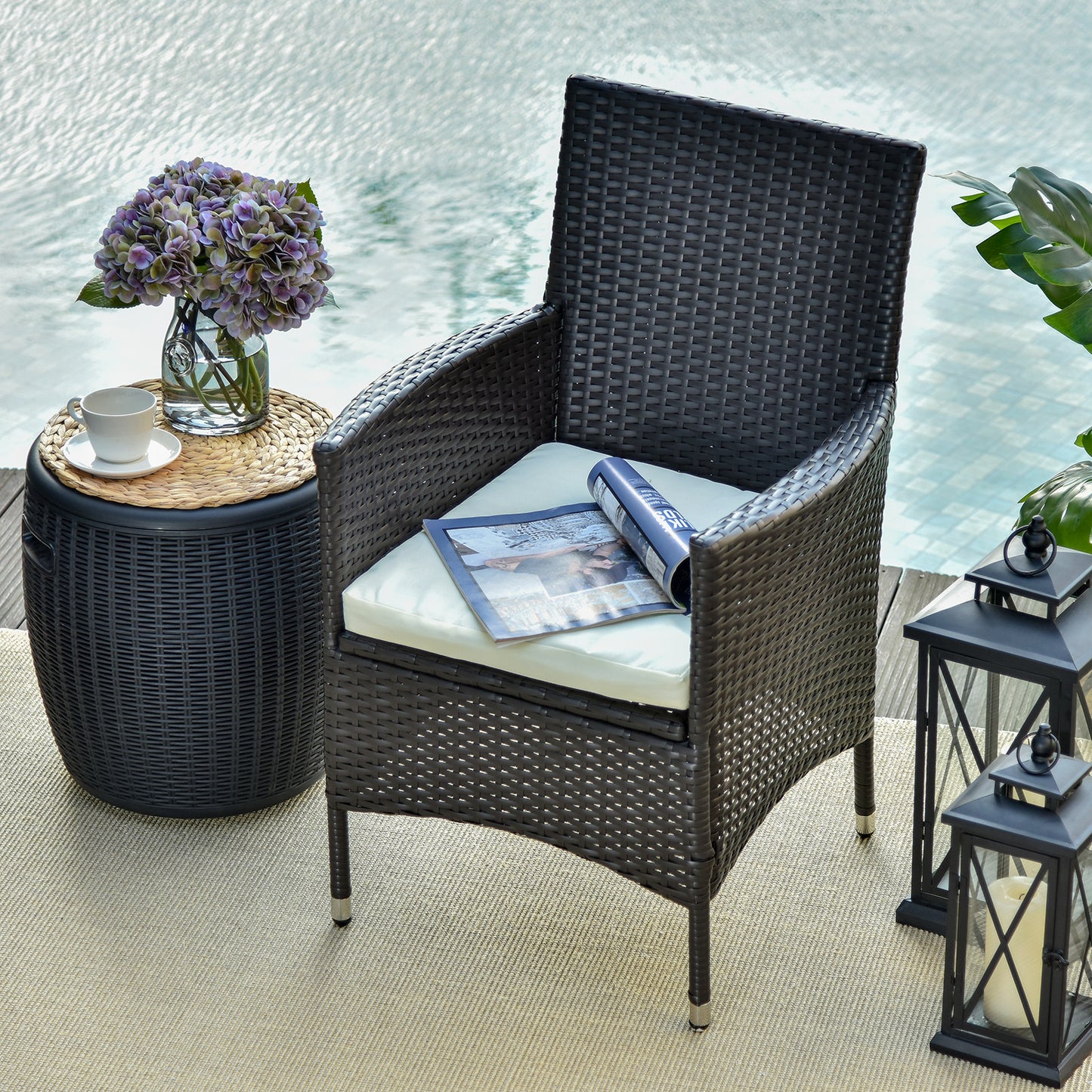 Outsunny Waterproof Rattan Armchair Duo: Deep Coffee Garden Patio Seating with Cushions