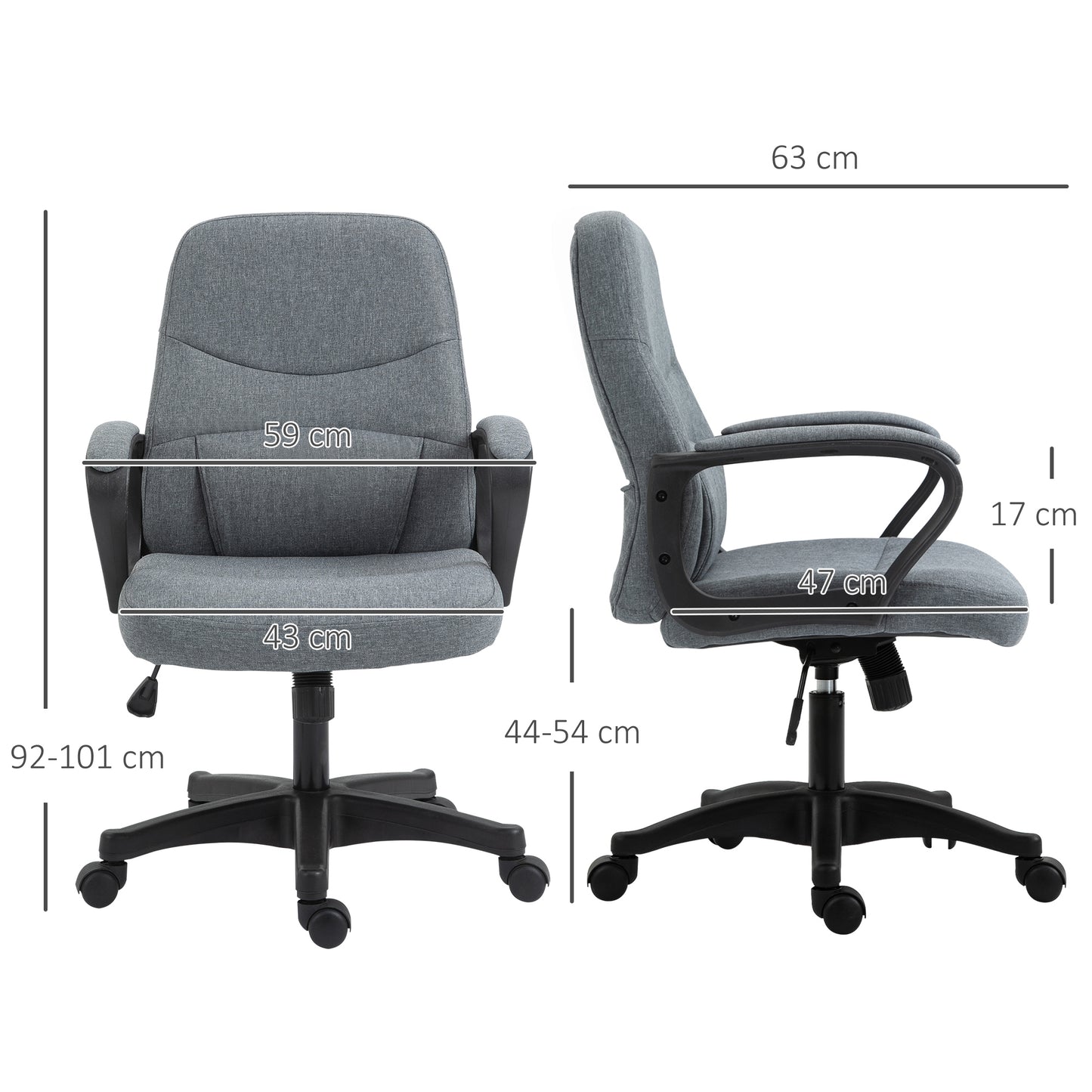 Vinsetto Ergonomic High Back Office Chair with Massage Lumbar Support, Adjustable Height, 360° Swivel, Grey