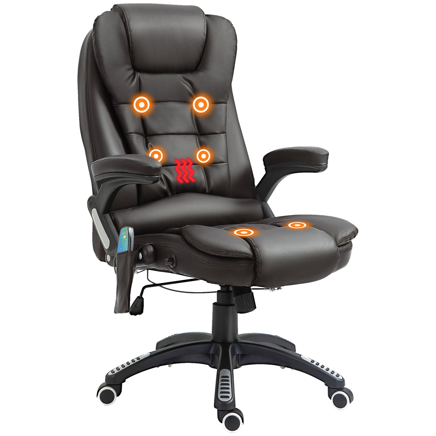 HOMCOM High Back Executive Massage Chair, PU Leather Office Chair with Heat, Tilt, Reclining Function, Adjustable, Brown