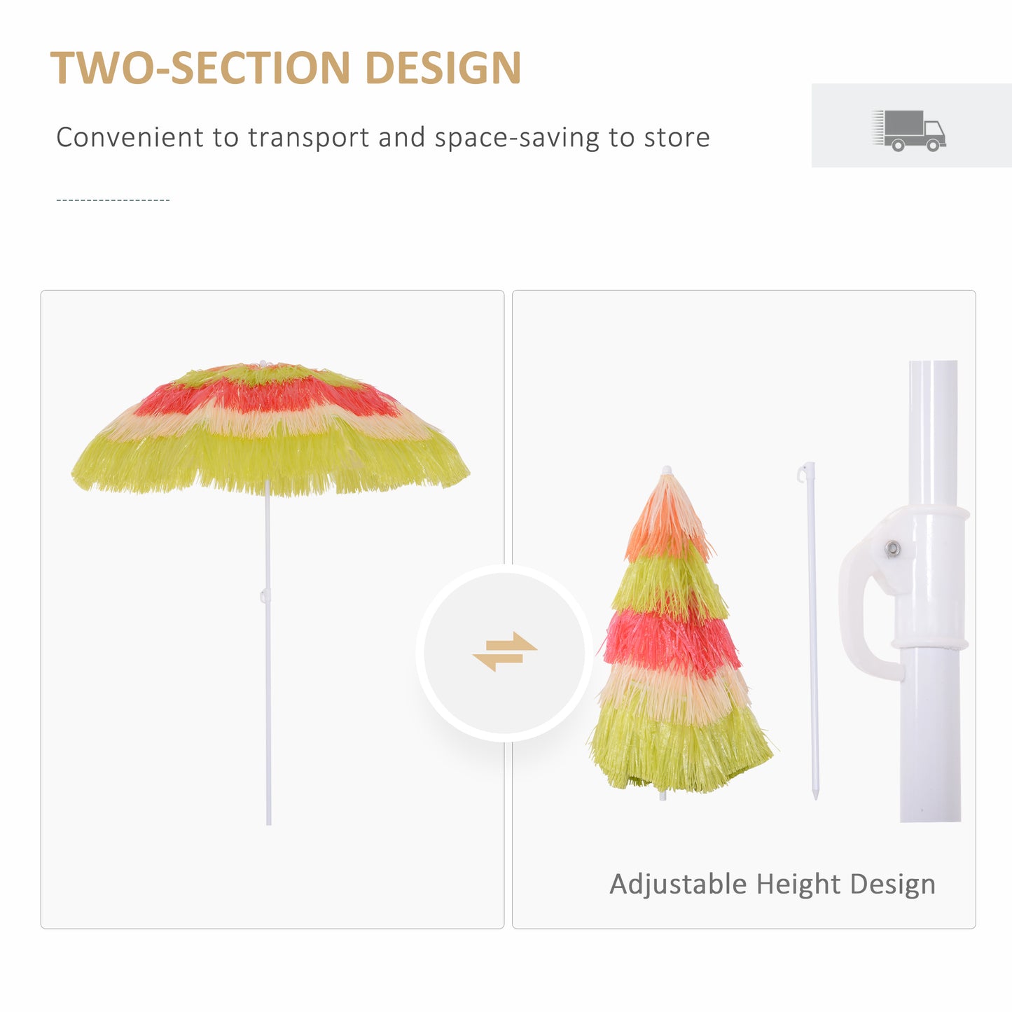 Outsunny Hawaii Beach Umbrella Foldable Parasol-Rainbow