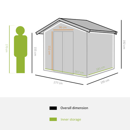 Outsunny 9 x 6FT Garden Metal Storage Shed Outdoor Storage Shed with Foundation Ventilation & Doors, Yellow